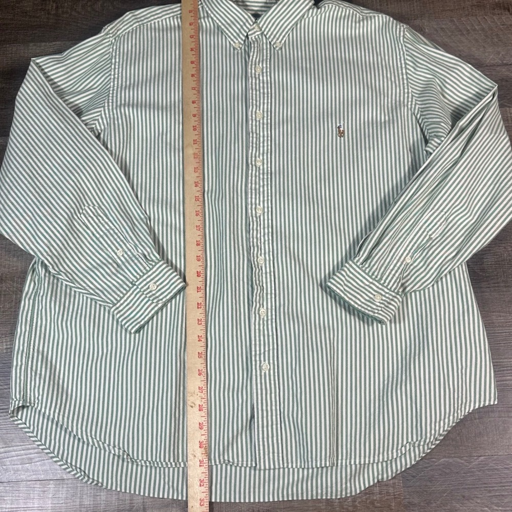 Ralph Lauren Button Down Shirt Mens 2XB Green White Striped Classic Fit Oxford - Picture 5 of 10